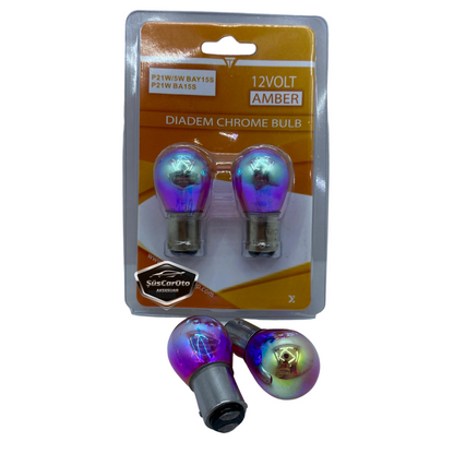 Diadem Bombilla Cromo Ámbar Doble Contacto Luz de Posición Señal Freno 1016 12V21/5W Luz Naranja P21W Base Plana (2 unidades)
