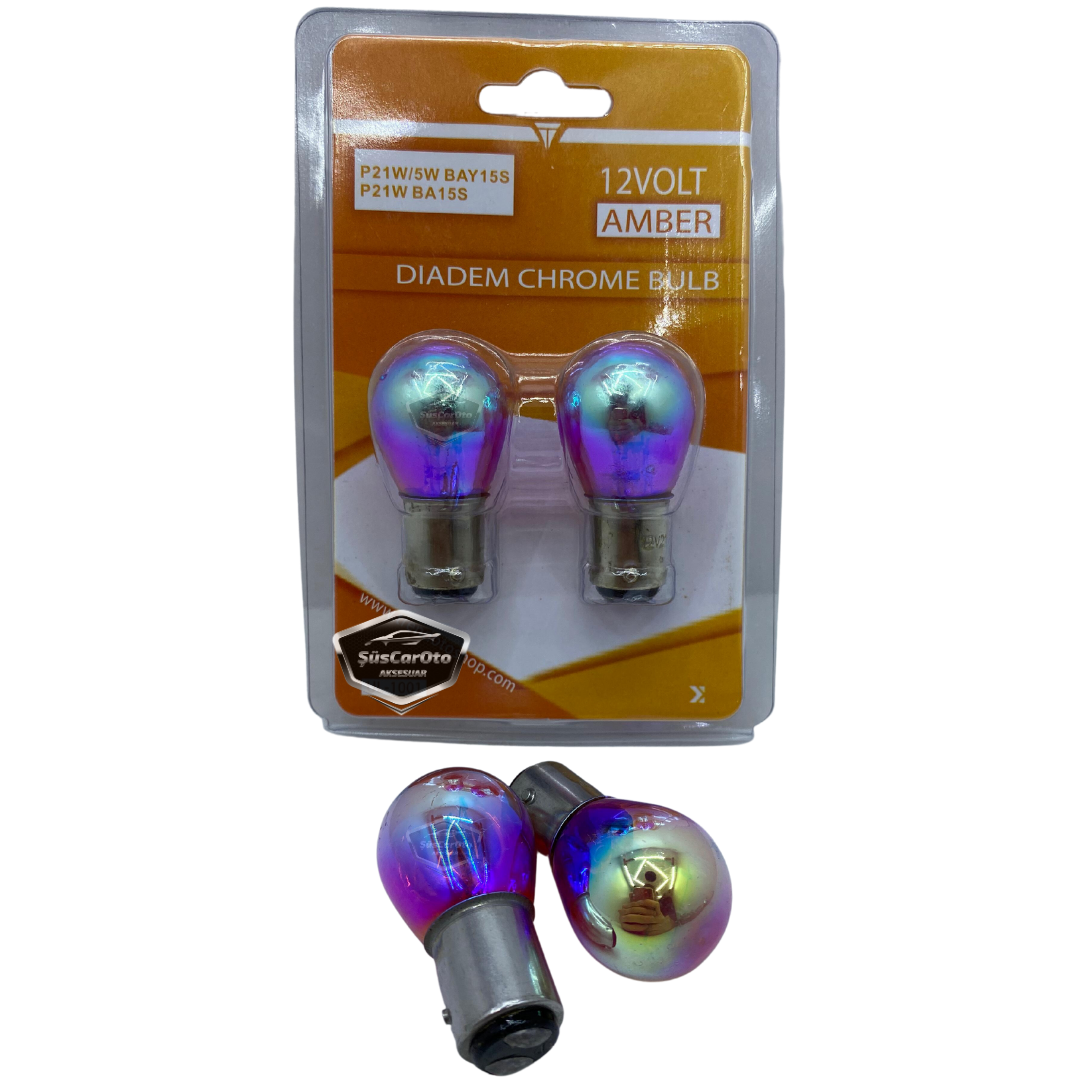 Diadem Bombilla Cromo Ámbar Doble Contacto Luz de Posición Señal Freno 1016 12V21/5W Luz Naranja P21W Base Plana (2 unidades)