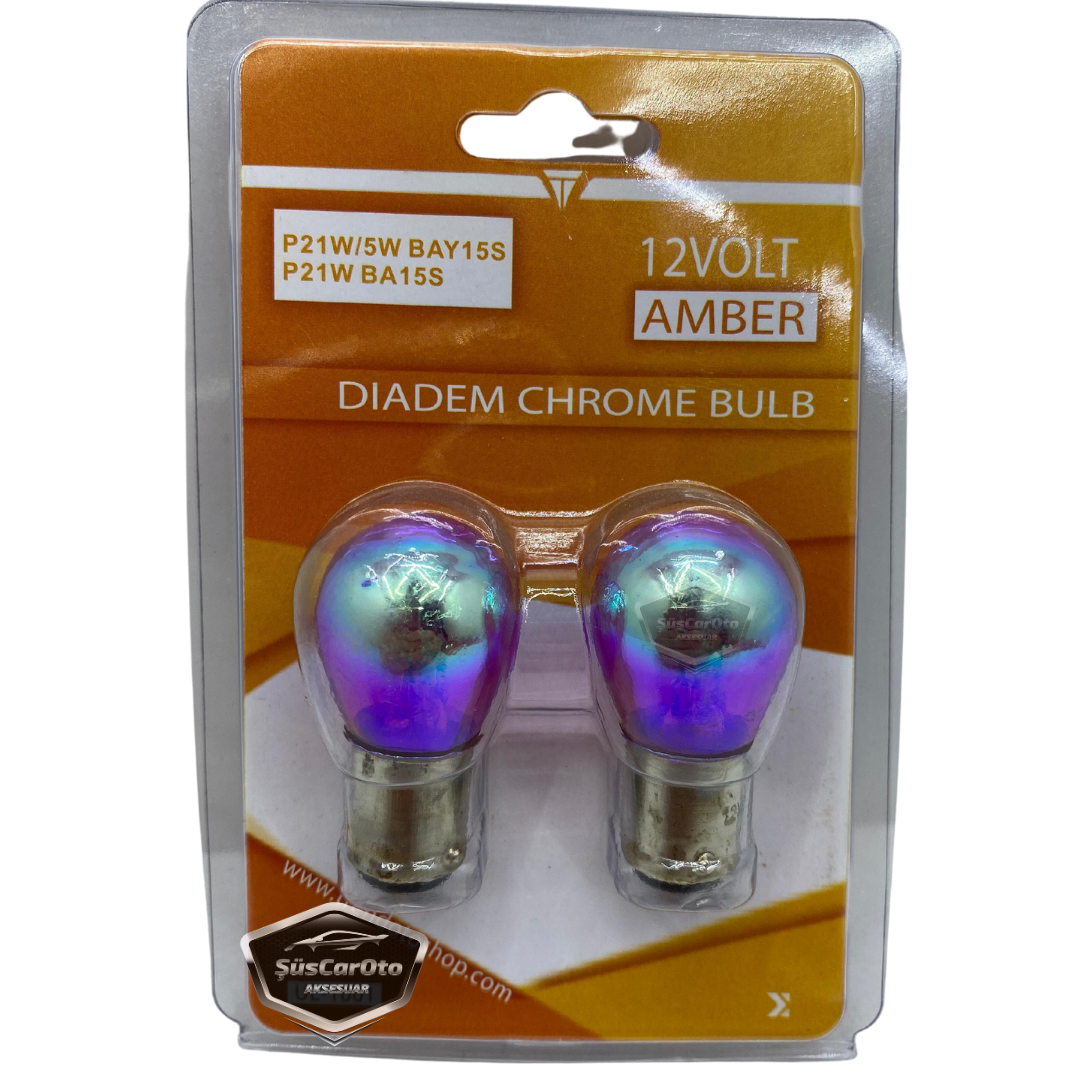 Diadem Bombilla Cromo Ámbar Doble Contacto Luz de Posición Señal Freno 1016 12V21/5W Luz Naranja P21W Base Plana (2 unidades)