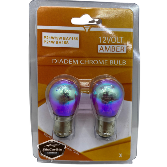 Diadem Bombilla Cromo Ámbar Doble Contacto Luz de Posición Señal Freno 1016 12V21/5W Luz Naranja P21W Base Plana (2 unidades)