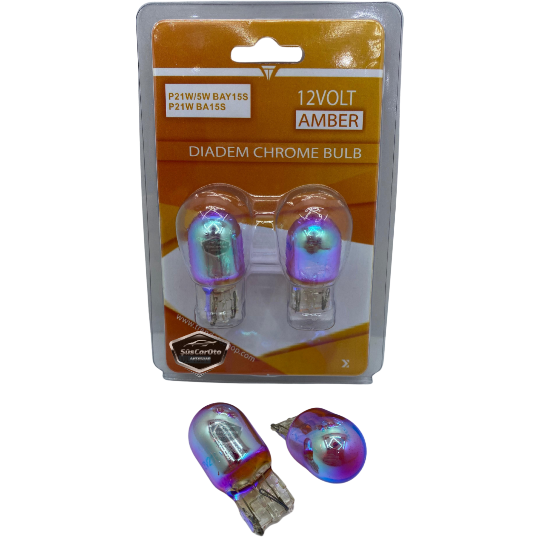 Bombilla cromada ámbar Diadem, bombilla de señal de estacionamiento, luz diurna, T20 WY21/5W 12V, luz naranja, Colormatic, juego de 2