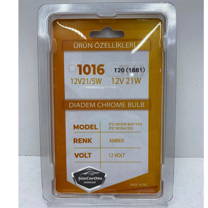 Bombilla cromada ámbar Diadem, bombilla de señal de estacionamiento, luz diurna, T20 WY21/5W 12V, luz naranja, Colormatic, juego de 2