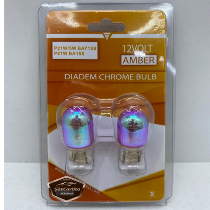 Bombilla cromada ámbar Diadem, bombilla de señal de estacionamiento, luz diurna, T20 WY21/5W 12V, luz naranja, Colormatic, juego de 2