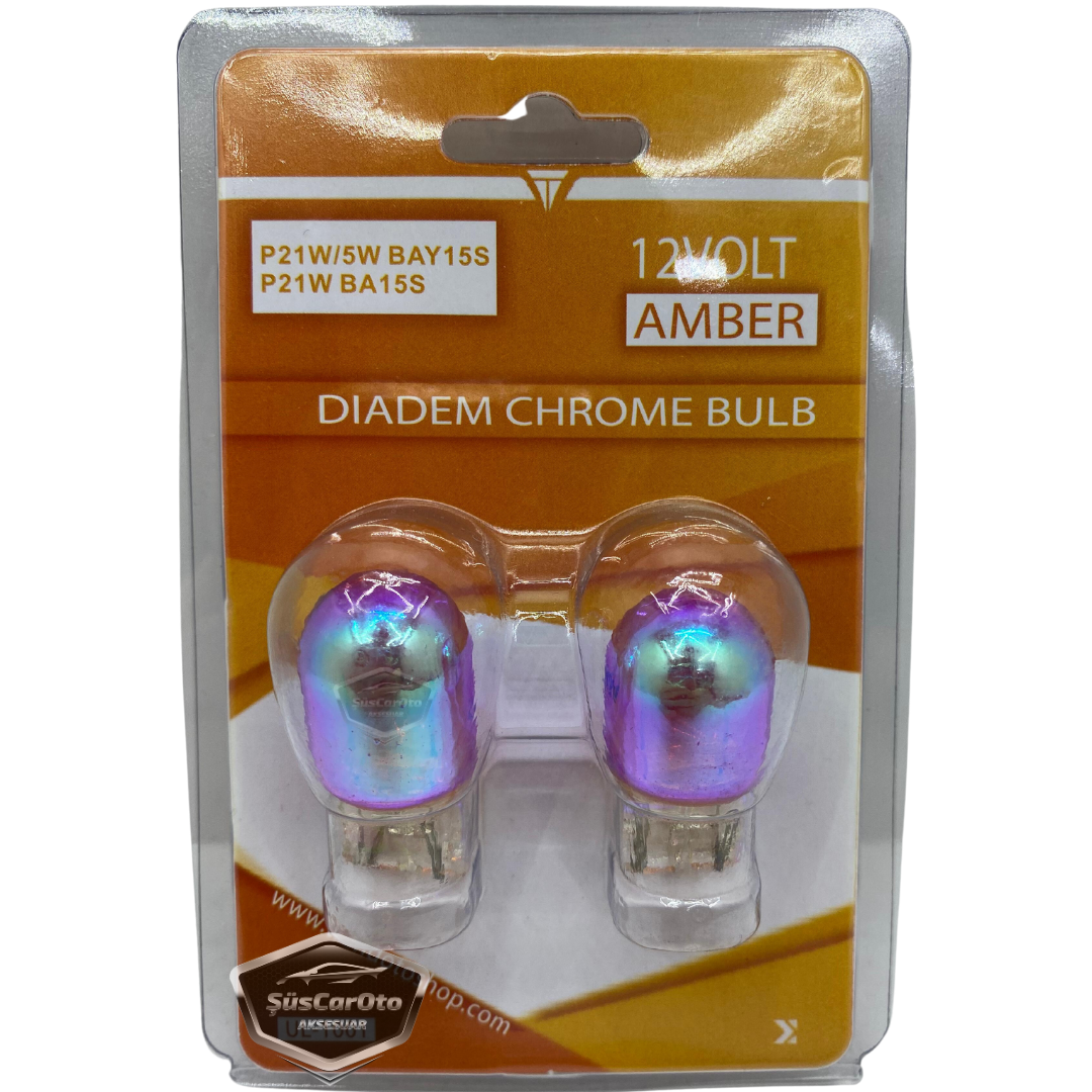 Bombilla cromada ámbar Diadem, bombilla de señal de estacionamiento, luz diurna, T20 WY21/5W 12V, luz naranja, Colormatic, juego de 2