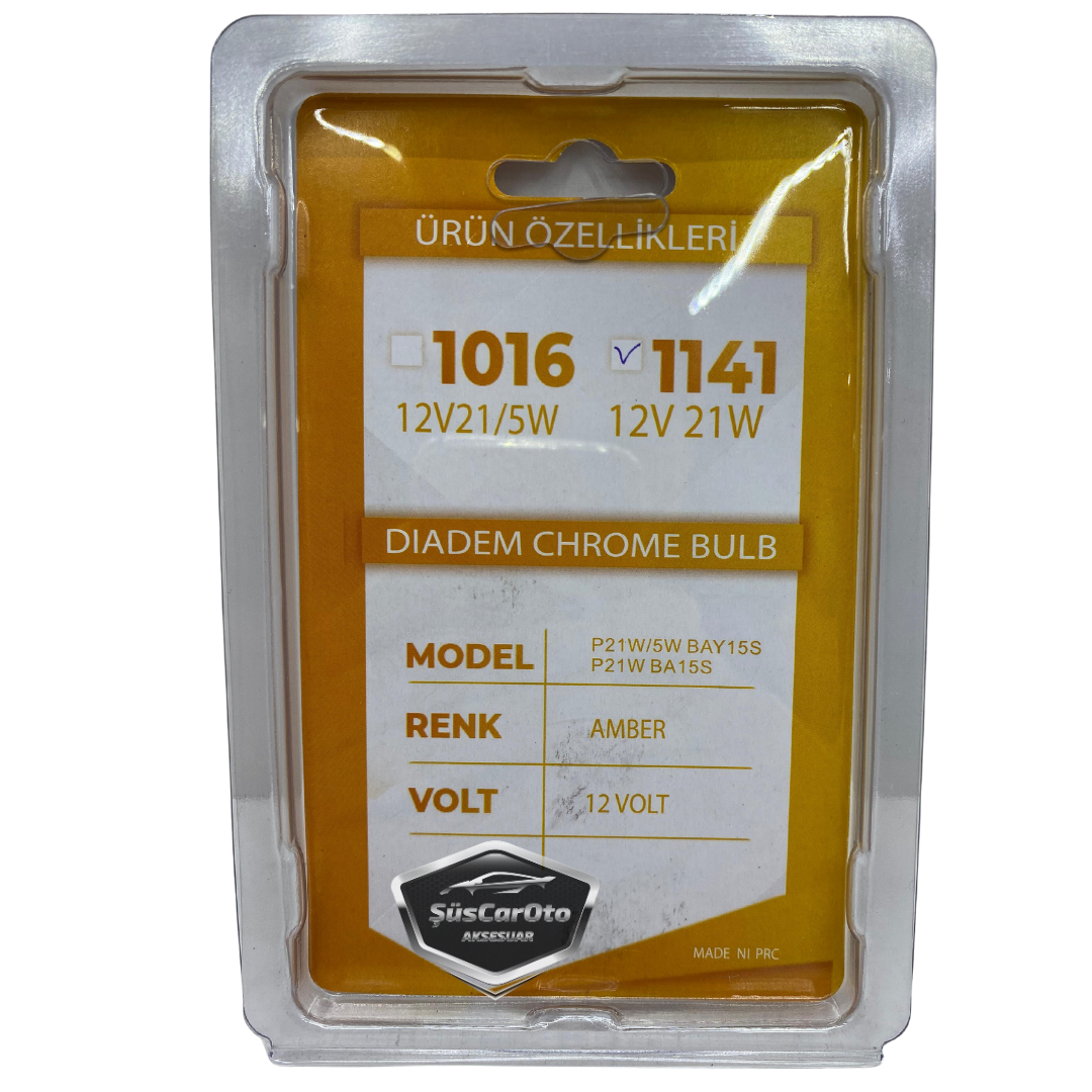 Diadem Bombilla Cromo Ámbar Un Filamento Luz de Estacionamiento 1141 12V 21W 93 Luz Naranja P21W Base Recta Set de 2