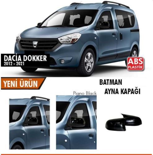 Dacia Dokker 2012-2021 Tapa de espejo retrovisor Batman Murciélago Negro Piano Plástico ABS
