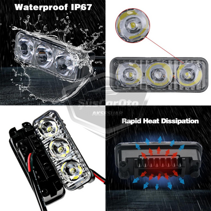 DRL 3 luces LED con lente para coche, luz diurna, moto, LED diurno, lámpara LED de coche DRL, luz potente 12V, impermeable, metal, blanco, 2 unidades