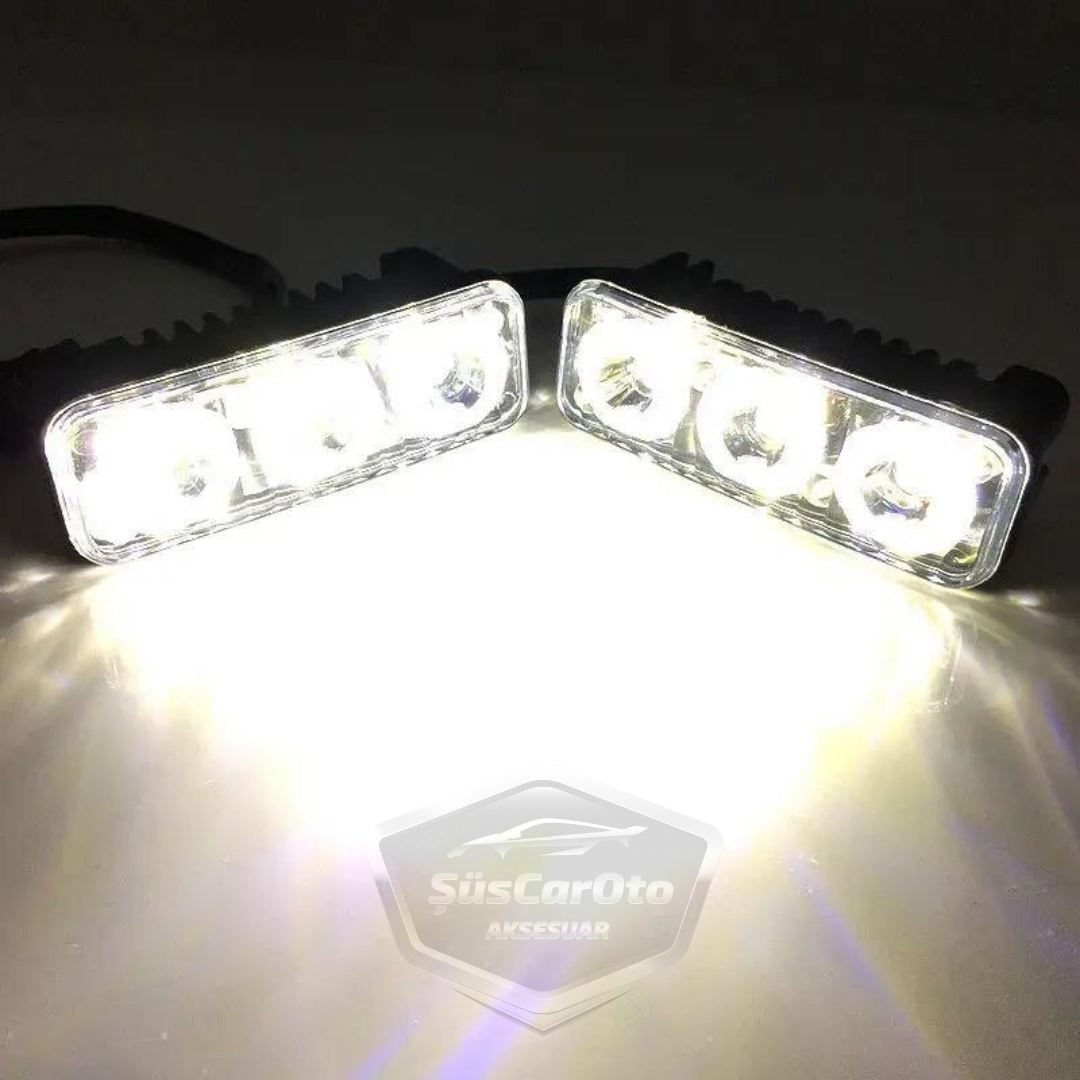 DRL 3 luces LED con lente para coche, luz diurna, moto, LED diurno, lámpara LED de coche DRL, luz potente 12V, impermeable, metal, blanco, 2 unidades
