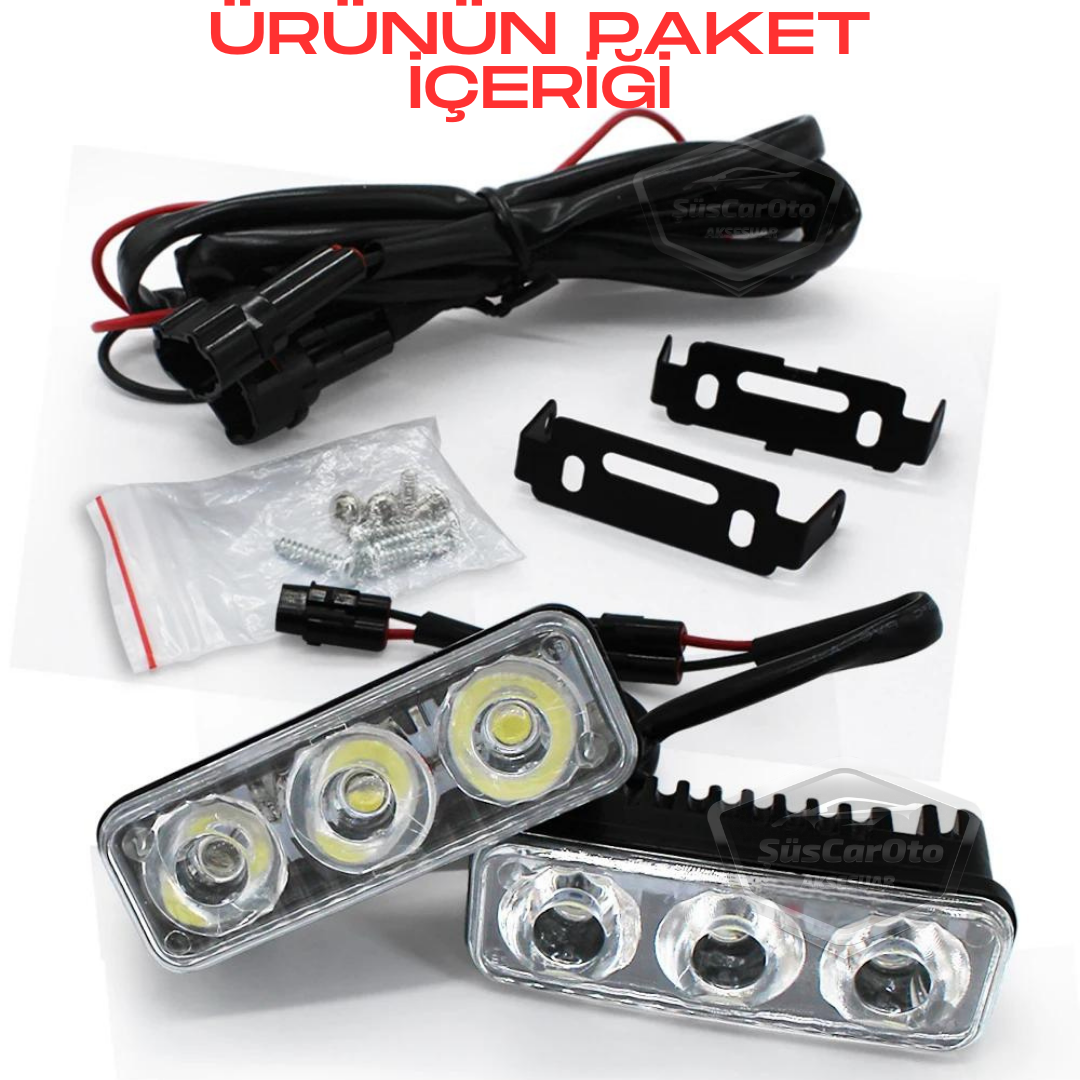 DRL 3 luces LED con lente para coche, luz diurna, moto, LED diurno, lámpara LED de coche DRL, luz potente 12V, impermeable, metal, blanco, 2 unidades
