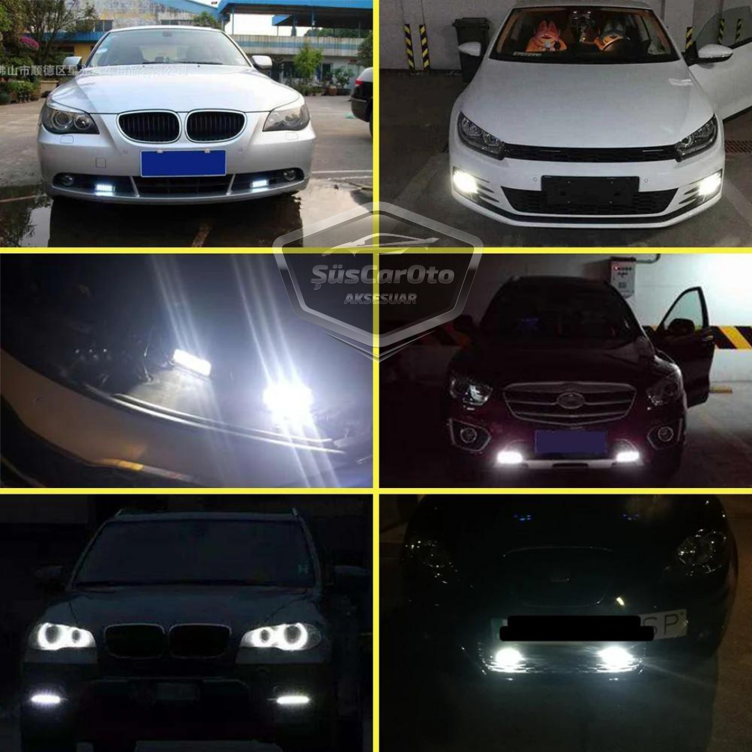 DRL 3 luces LED con lente para coche, luz diurna, moto, LED diurno, lámpara LED de coche DRL, luz potente 12V, impermeable, metal, blanco, 2 unidades