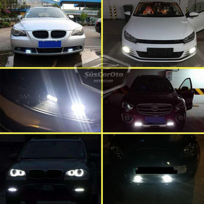 DRL 3 luces LED con lente para coche, luz diurna, moto, LED diurno, lámpara LED de coche DRL, luz potente 12V, impermeable, metal, blanco, 2 unidades