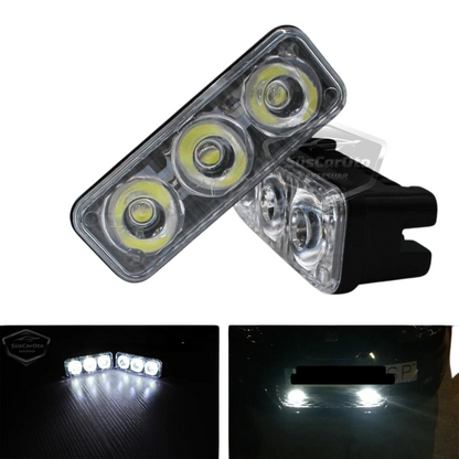 DRL 3 luces LED con lente para coche, luz diurna, moto, LED diurno, lámpara LED de coche DRL, luz potente 12V, impermeable, metal, blanco, 2 unidades