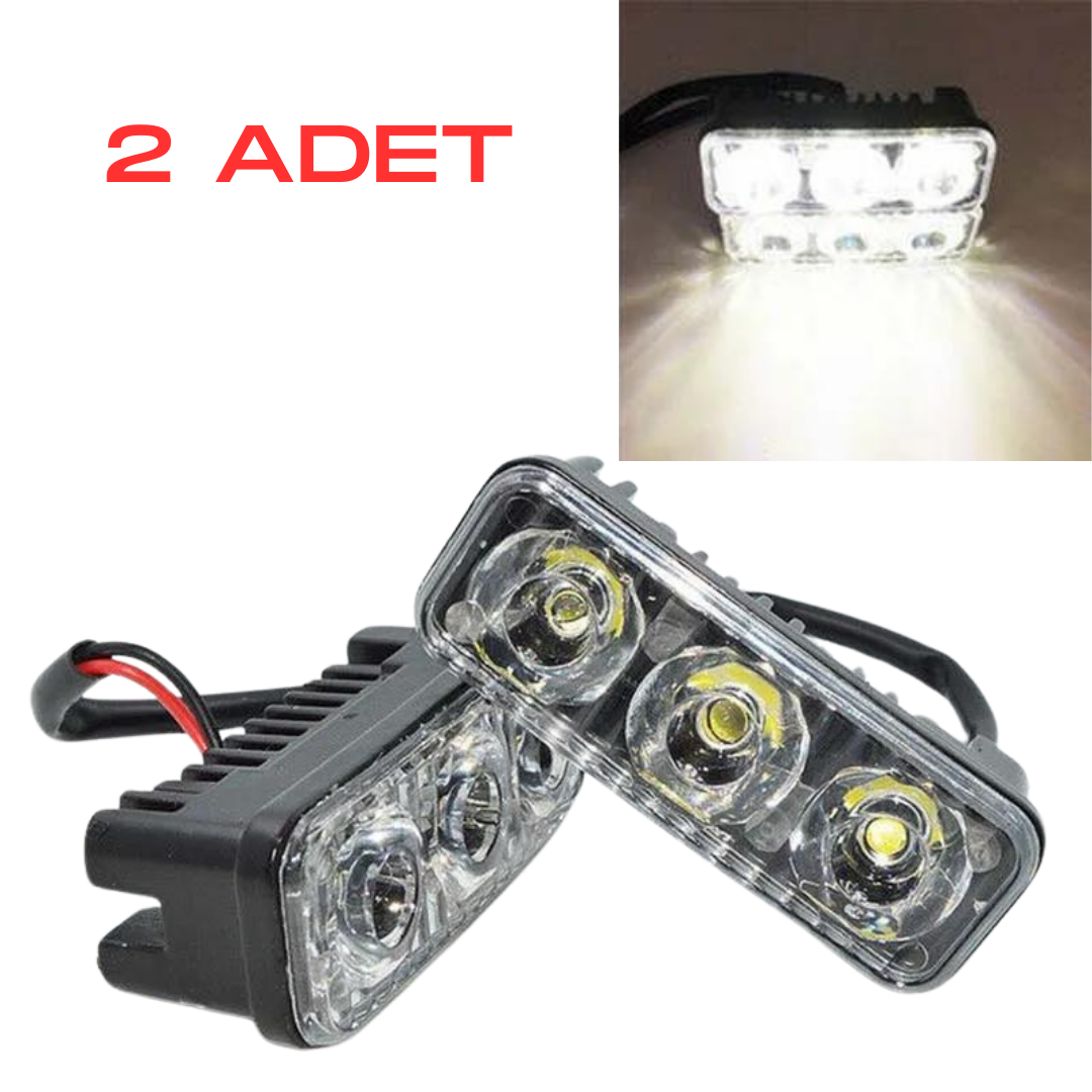 DRL 3 luces LED con lente para coche, luz diurna, moto, LED diurno, lámpara LED de coche DRL, luz potente 12V, impermeable, metal, blanco, 2 unidades