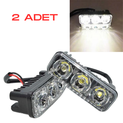 DRL 3 luces LED con lente para coche, luz diurna, moto, LED diurno, lámpara LED de coche DRL, luz potente 12V, impermeable, metal, blanco, 2 unidades