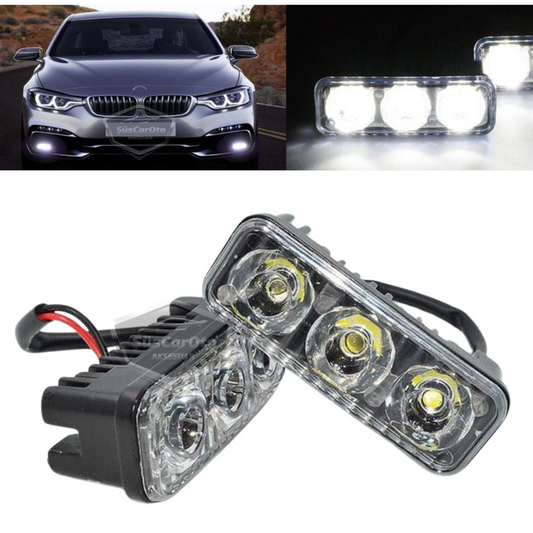DRL 3 luces LED con lente para coche, luz diurna, moto, LED diurno, lámpara LED de coche DRL, luz potente 12V, impermeable, metal, blanco, 2 unidades