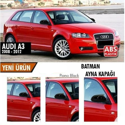 Audi A3 8P 2008-2012 Tapa de Espejo Retrovisor Tipo Batman Negro Piano Plástico ABS