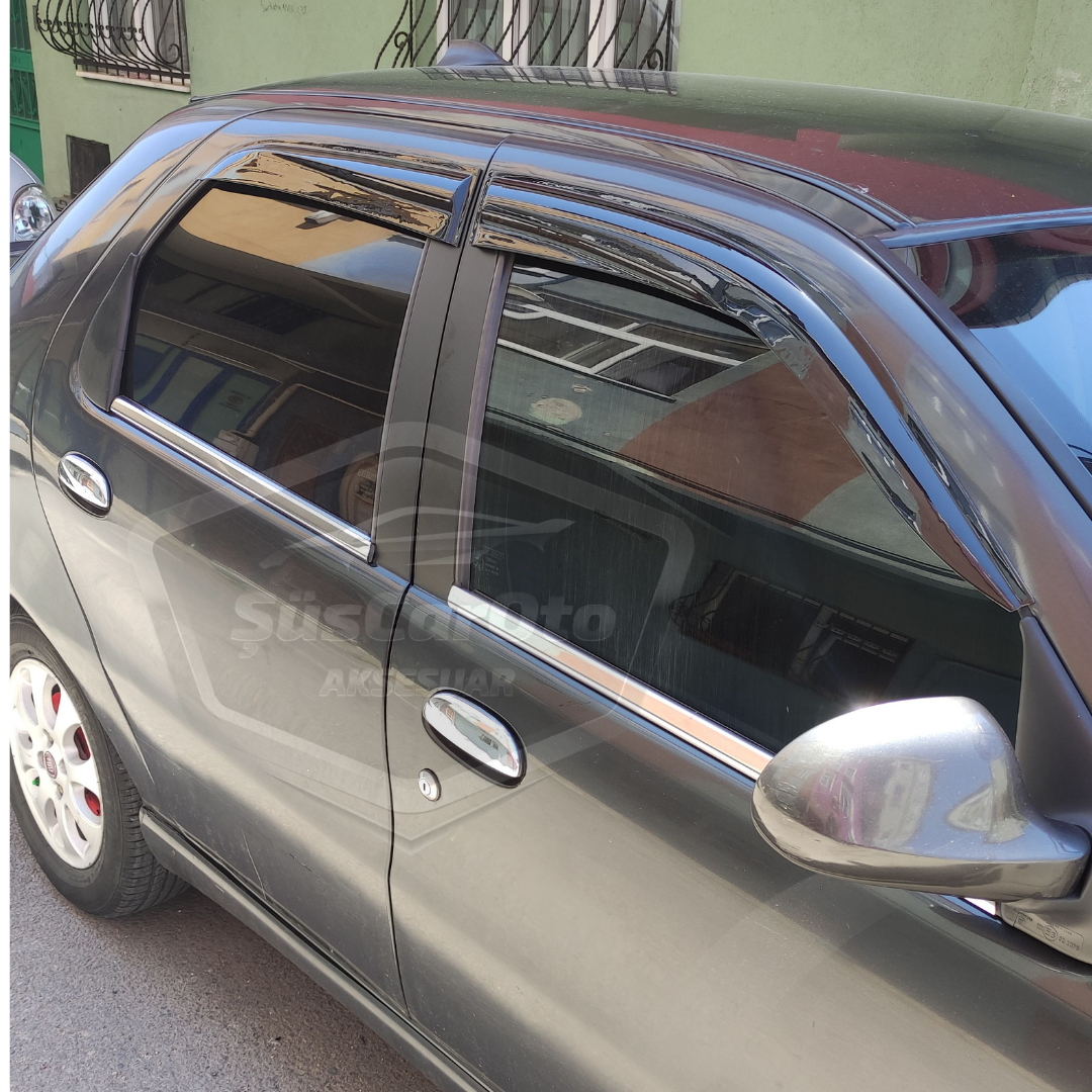 Set de deflectores de ventanilla Mugen para Fiat Albea Palio Siena Hb&Sedan, color negro piano, 4 piezas, importado.