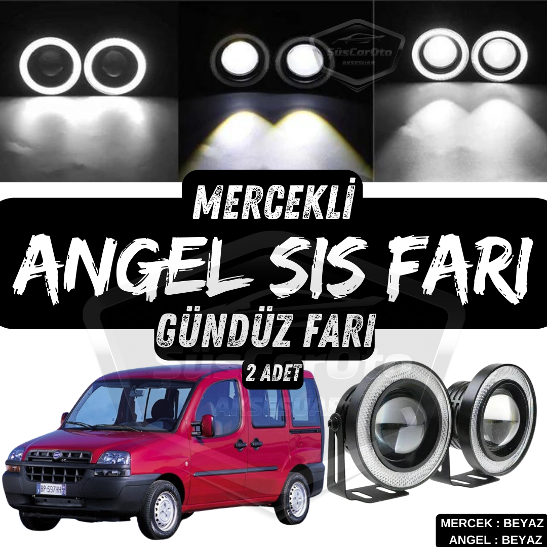 Faros antiniebla universales de ojo de ángel con lente, compatibles con Fiat Doblo D1 2000-2005, carcasa metálica impermeable de 76 mm con aro blanco, luces diurnas de ojo de ángel (2 unidades)