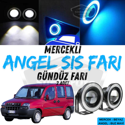 Fiat Doblo D1 2000-2005 Faros Antiniebla Universales de Lente Angel Eyes Metálicos Impermeables 76 mm con Anillo Azul Hielo Luz Diurna Angel Eyes 2 Piezas