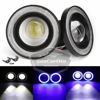 Fiat Doblo D1 2000-2005 Faros Antiniebla Universales de Lente Angel Eye a Prueba de Agua de Metal de 76 mm con Anillo Azul de Luz Diurna Angel Eyes, 2 Unidades