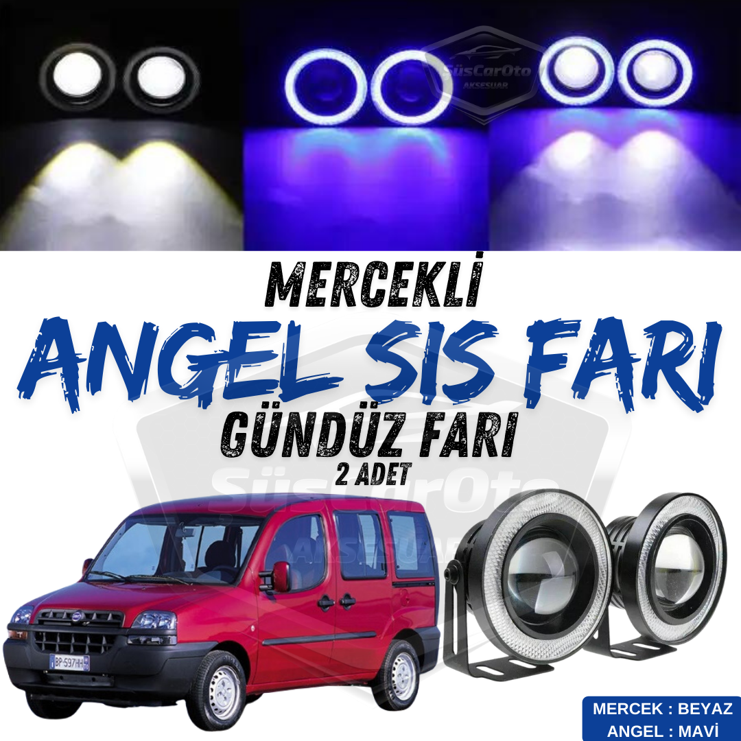 Fiat Doblo D1 2000-2005 Faros Antiniebla Universales de Lente Angel Eye a Prueba de Agua de Metal de 76 mm con Anillo Azul de Luz Diurna Angel Eyes, 2 Unidades