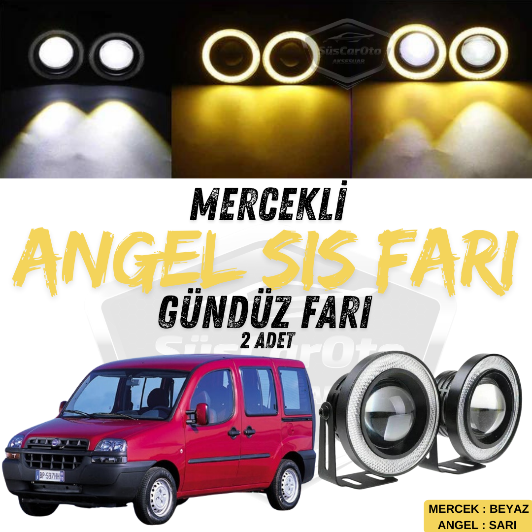 Fiat Doblo D1 2000-2005 Faros Antiniebla Angel Universales Compatibles con Lente Metálica Impermeable 76 mm Anillo Amarillo Luz Diurna Angel Eyes 2 Unidades