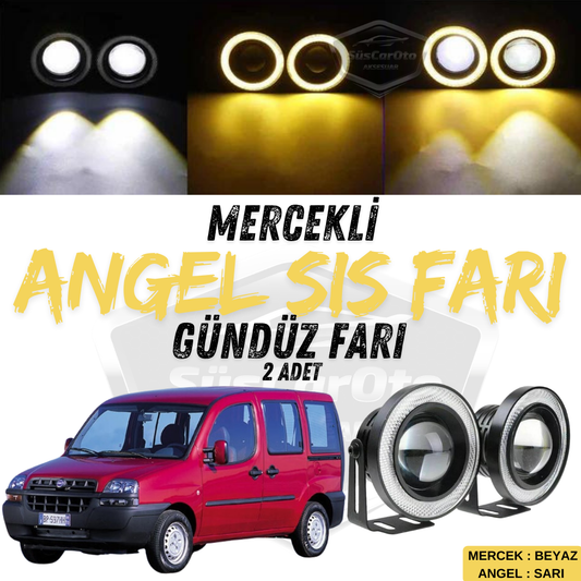 Fiat Doblo D1 2000-2005 Faros Antiniebla Angel Universales Compatibles con Lente Metálica Impermeable 76 mm Anillo Amarillo Luz Diurna Angel Eyes 2 Unidades