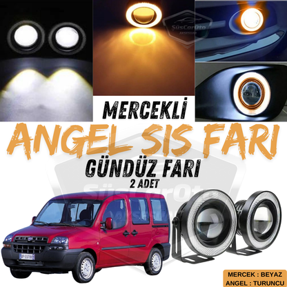Faro antiniebla universal Fiat Doblo D1 2000-2005 compatible con proyector de lente, ojos de ángel de metal impermeable de 76 mm con aro naranja, luces de circulación diurna, 2 unidades