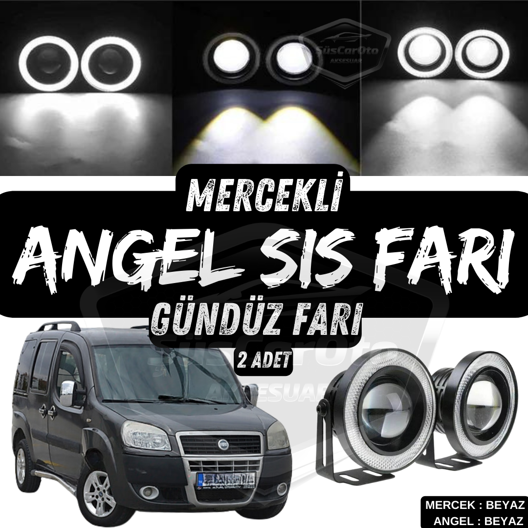 Fiat Doblo D2 2005-2010 Compatible Luz Antiniebla Universal con Lente Angel, Metal Impermeable 76 mm con Anillo Blanco Luz Diurna Angel Eyes 2 Piezas
