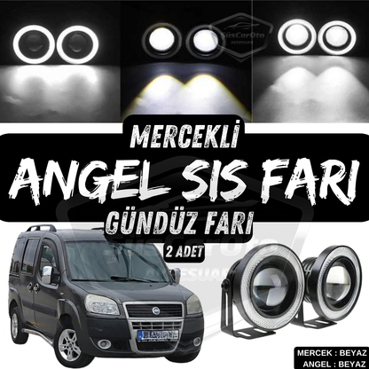 Fiat Doblo D2 2005-2010 Compatible Luz Antiniebla Universal con Lente Angel, Metal Impermeable 76 mm con Anillo Blanco Luz Diurna Angel Eyes 2 Piezas
