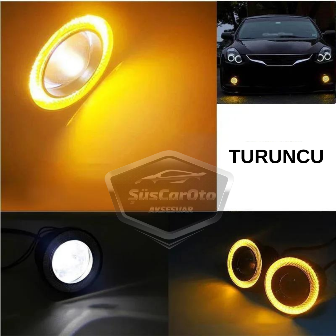 Faros antiniebla universales de lente Angel para Fiat Doblo D2 2005-2010, metálicos, impermeables, 76 mm, con anillo naranja, luces diurnas Angel Eyes, 2 unidades