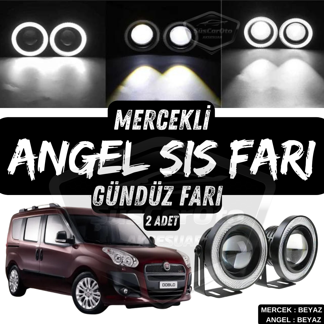 Fiat Doblo D3 2010-2015 Faros antiniebla universales con lupa, tipo Angel Eye, metálicos, impermeables, 76 mm, con aro blanco, luz diurna, 2 unidades