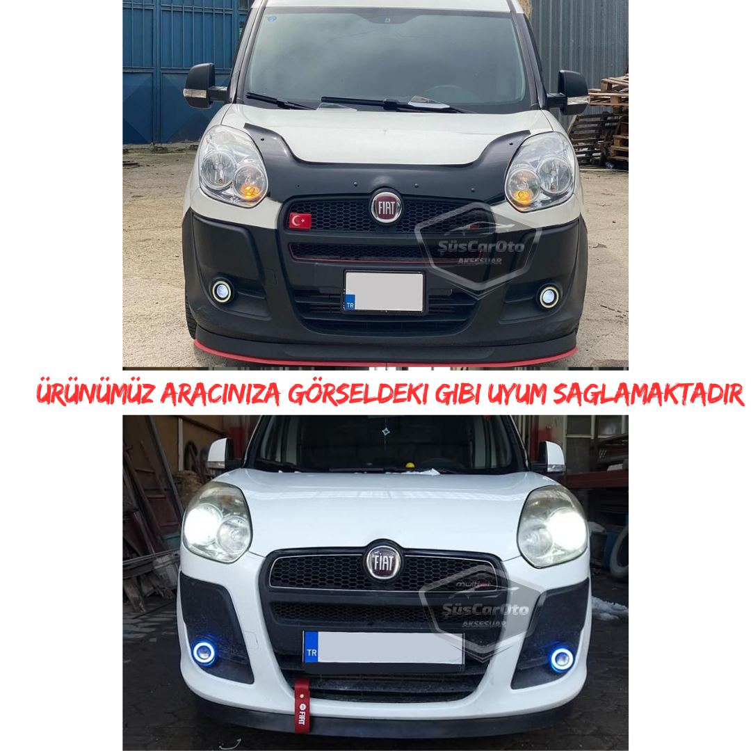 Fiat Doblo D3 2010-2015 Faros antiniebla Angel Eye universales con lente, carcasa metálica, impermeables, 76 mm, con anillo azul, luces diurnas, Angel Eyes, 2 unidades