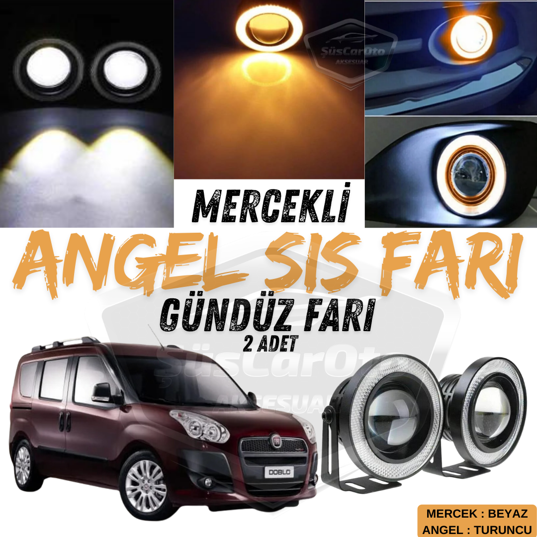 Fiat Doblo D3 2010-2015 Faros antiniebla universales con lupa Angel, carcasa metálica impermeable 76 mm, halo naranja, luz diurna Angel Eyes 2 piezas