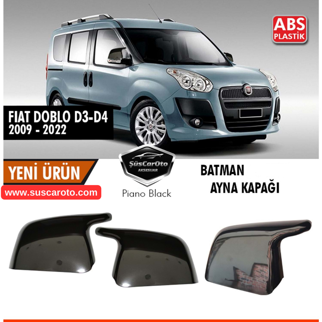 Cubierta de espejo retrovisor Batman Bat compatible con Fiat Doblo D3 D4 2009-2022, plástico ABS color negro piano