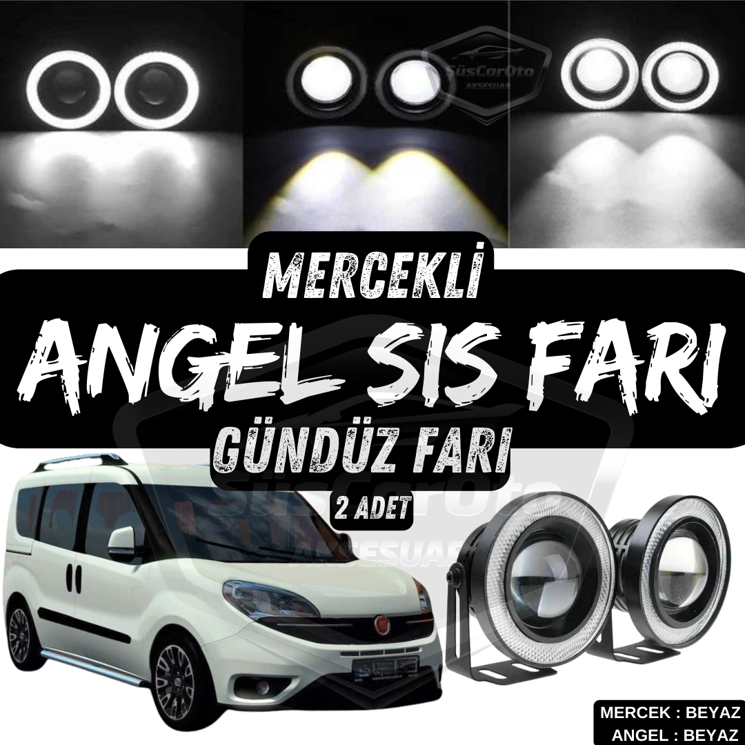 Fiat Doblo D4 2015-2021 Compatible Faro Antiniebla Universal Angel Eye con Lente Metálica Impermeable 76 mm con Anillo Blanco Luz Diurna Angel Eyes 2 Unidades