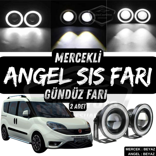 Fiat Doblo D4 2015-2021 Compatible Faro Antiniebla Universal Angel Eye con Lente Metálica Impermeable 76 mm con Anillo Blanco Luz Diurna Angel Eyes 2 Unidades