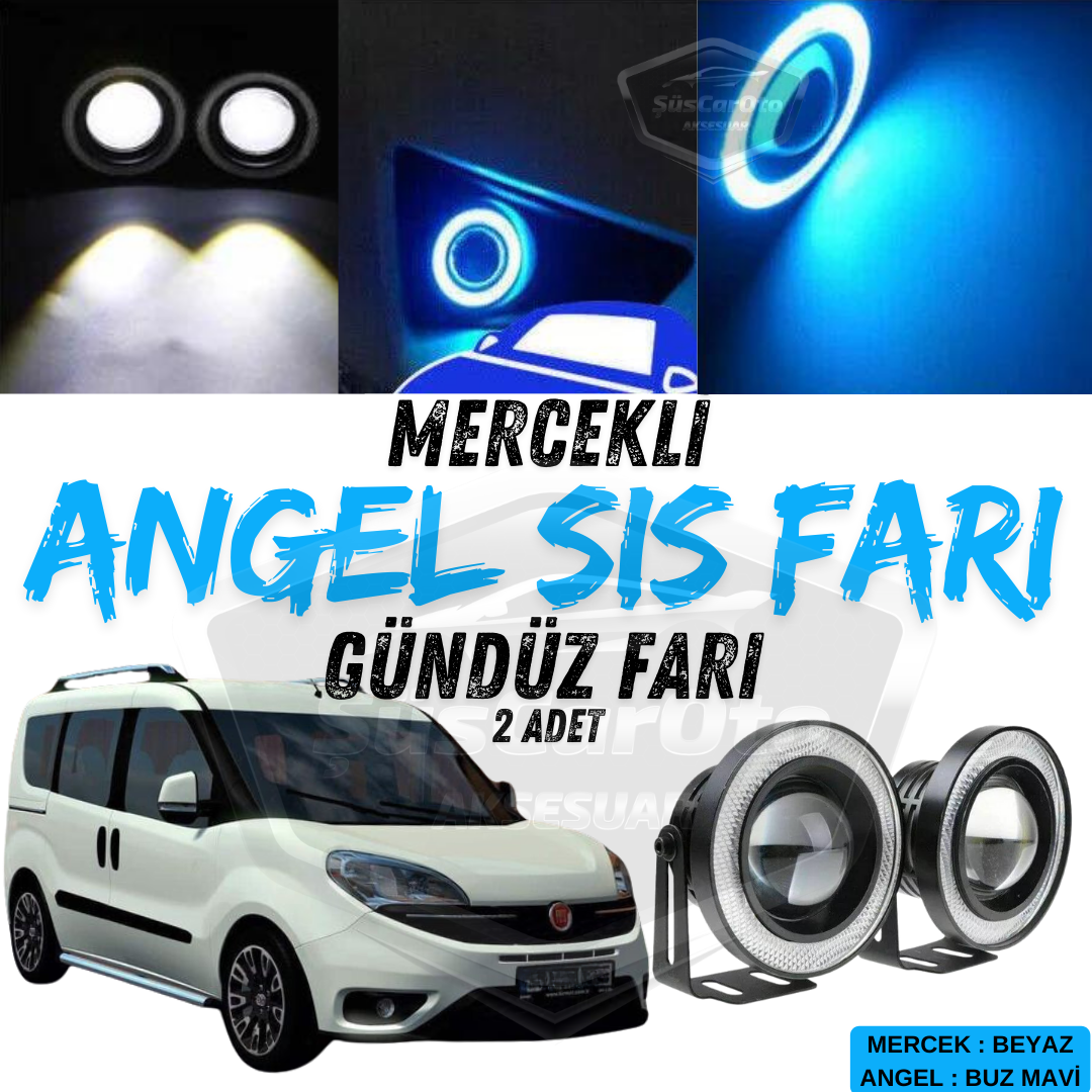 Faros antiniebla universales Angel Eyes con lente de 76 mm y halo azul hielo, impermeables de metal, compatibles con Fiat Doblo D4 2015-2021, luz diurna, 2 unidades