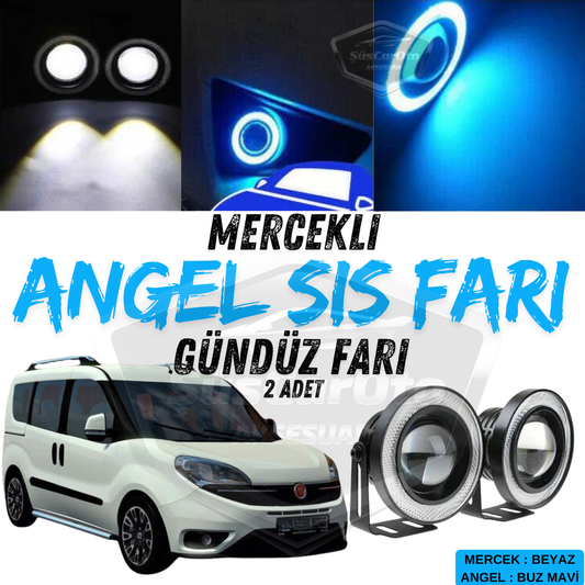 Faros antiniebla universales Angel Eyes con lente de 76 mm y halo azul hielo, impermeables de metal, compatibles con Fiat Doblo D4 2015-2021, luz diurna, 2 unidades