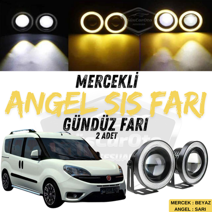 Fiat Doblo D4 2015-2021 Compatible Faro Antiniebla Universal Angel Eye con Lente Metálica Impermeable 76 mm Anillo Amarillo Luz Diurna Angel Eyes 2 Piezas