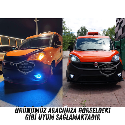 Faro antiniebla universal Fiat Doblo D4 2015-2021 compatible con lente Angel Eyes, impermeable, metal, 76 mm, anillo naranja, luz diurna, 2 unidades