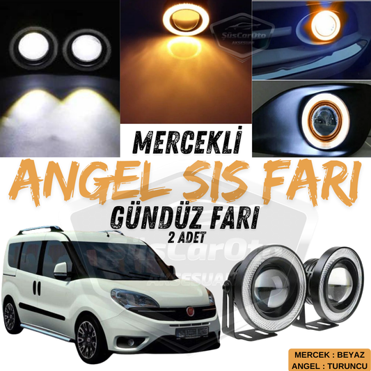 Faro antiniebla universal Fiat Doblo D4 2015-2021 compatible con lente Angel Eyes, impermeable, metal, 76 mm, anillo naranja, luz diurna, 2 unidades
