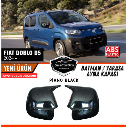 Tapas de espejo retrovisor tipo murciélago Batman compatibles con Fiat Doblo D5 2023 en adelante, Piano Black, plástico ABS, juego de izquierda y derecha.