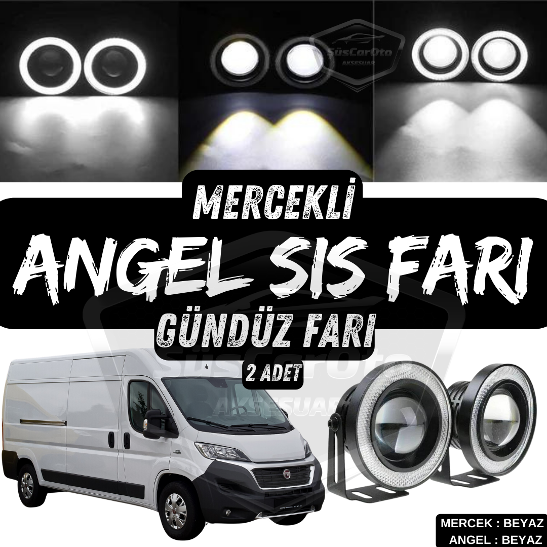 Faros antiniebla universales de lente de ángel compatibles con Fiat Ducato, metal impermeable de 76 mm, halo blanco, luz diurna, Angel Eyes, 2 unidades