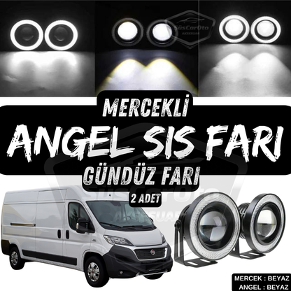 Faros antiniebla universales de lente de ángel compatibles con Fiat Ducato, metal impermeable de 76 mm, halo blanco, luz diurna, Angel Eyes, 2 unidades