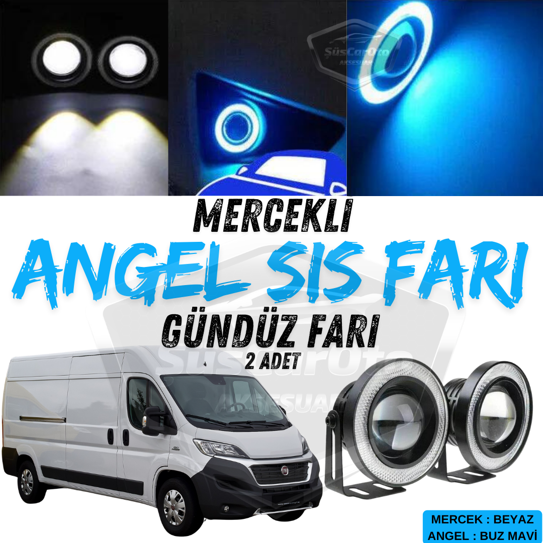 2 Faros antiniebla universales con lente de ojo de ángel de metal, impermeables, de 76 mm, con halo azul hielo, compatibles con Fiat Ducato