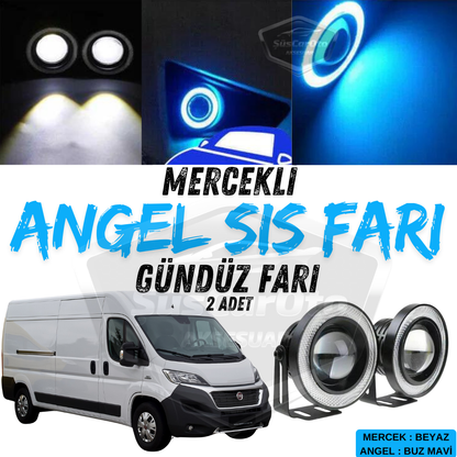 2 Faros antiniebla universales con lente de ojo de ángel de metal, impermeables, de 76 mm, con halo azul hielo, compatibles con Fiat Ducato
