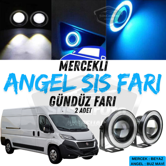 2 Faros antiniebla universales con lente de ojo de ángel de metal, impermeables, de 76 mm, con halo azul hielo, compatibles con Fiat Ducato