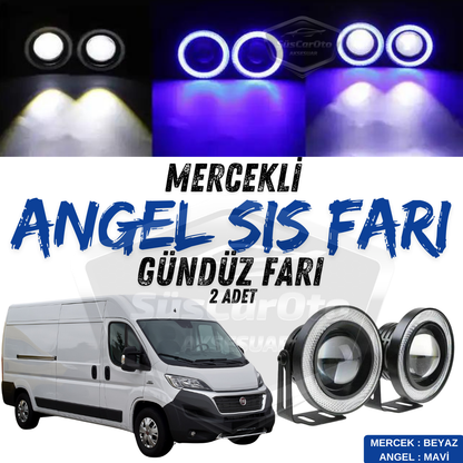 Fiat Ducato Compatible Universal Lupa Faro Antiniebla Ojo de Ángel Metal Impermeable 76 mm con Anillo Azul Luz Diurna Angel Eyes 2 Piezas