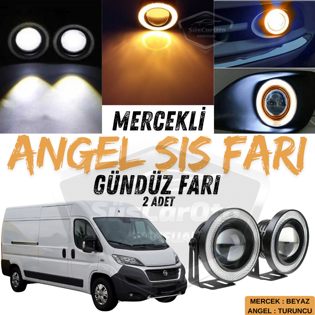 Faros antiniebla universales Angel Eye con lente de 76 mm y anillo naranja, impermeables de metal, compatibles con Fiat Ducato. 2 unidades.